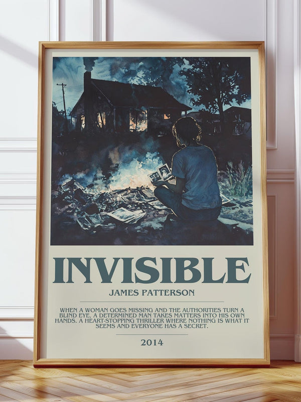 Invisible bookish print in frame leaning in hallway – thriller wall art