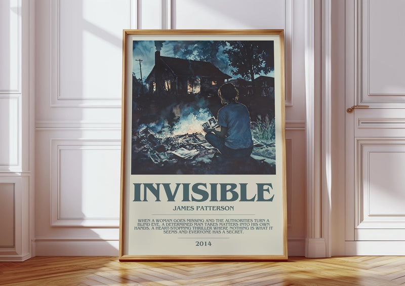 Invisible bookish print in frame leaning in hallway – thriller wall art