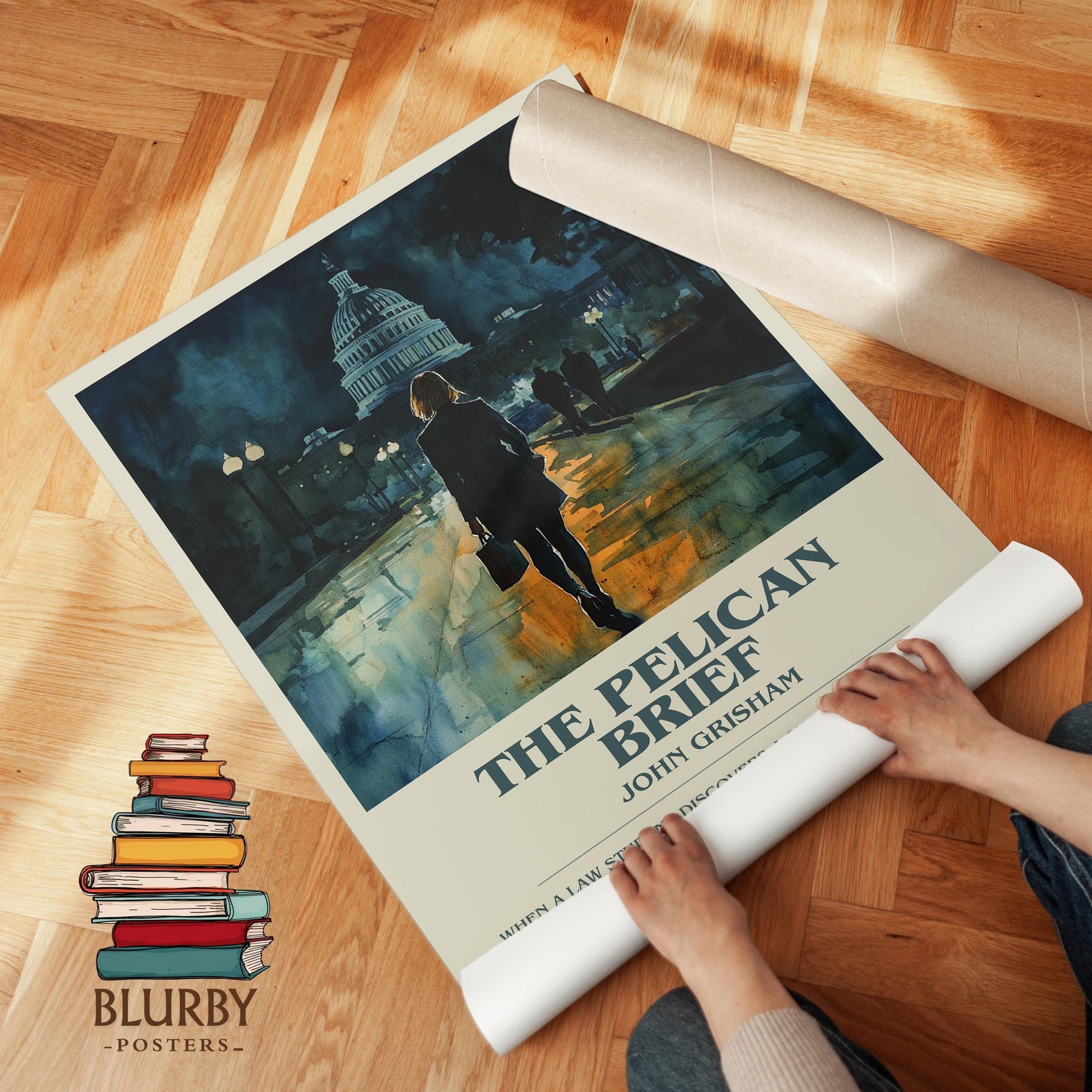 The Pelican Brief book poster packaging – museum-quality print rolled in protective tube