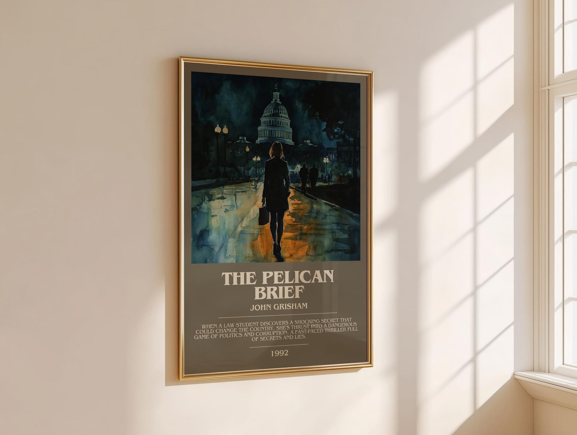 The Pelican Brief bookish book poster framed on wall – thriller wall art