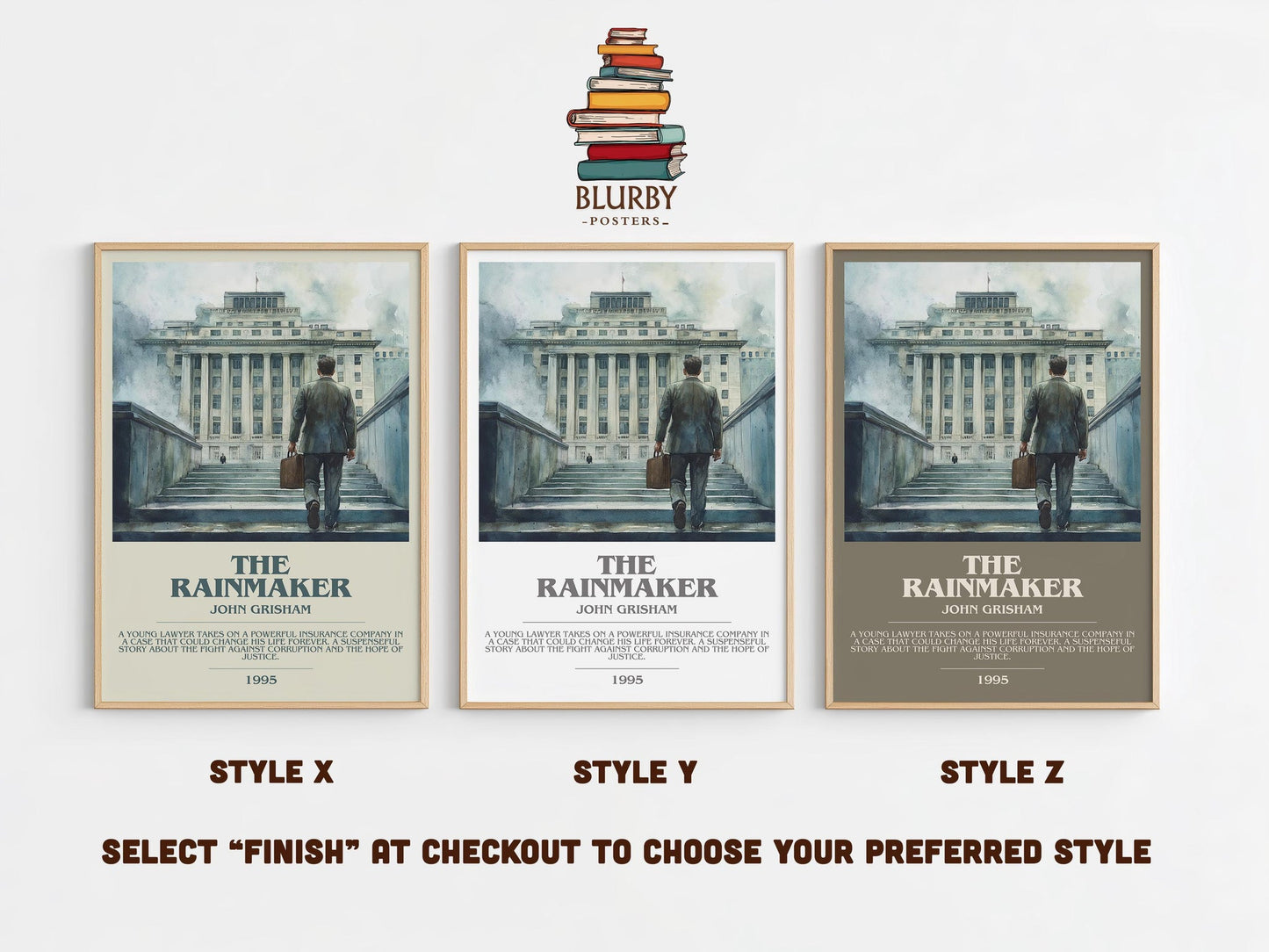 The Rainmaker bookish poster colour and style options – John Grisham book art