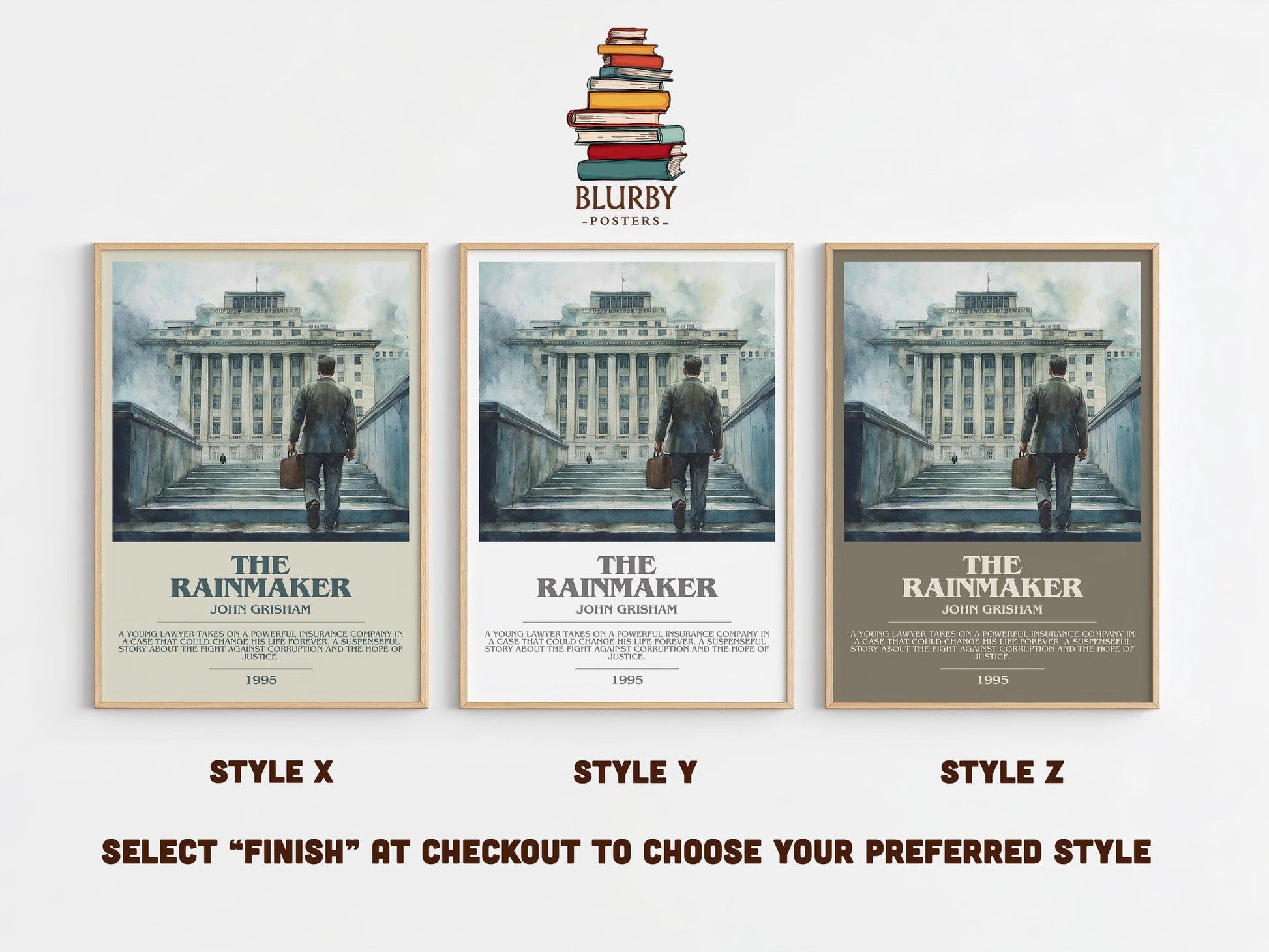 The Rainmaker bookish poster colour and style options – John Grisham book art