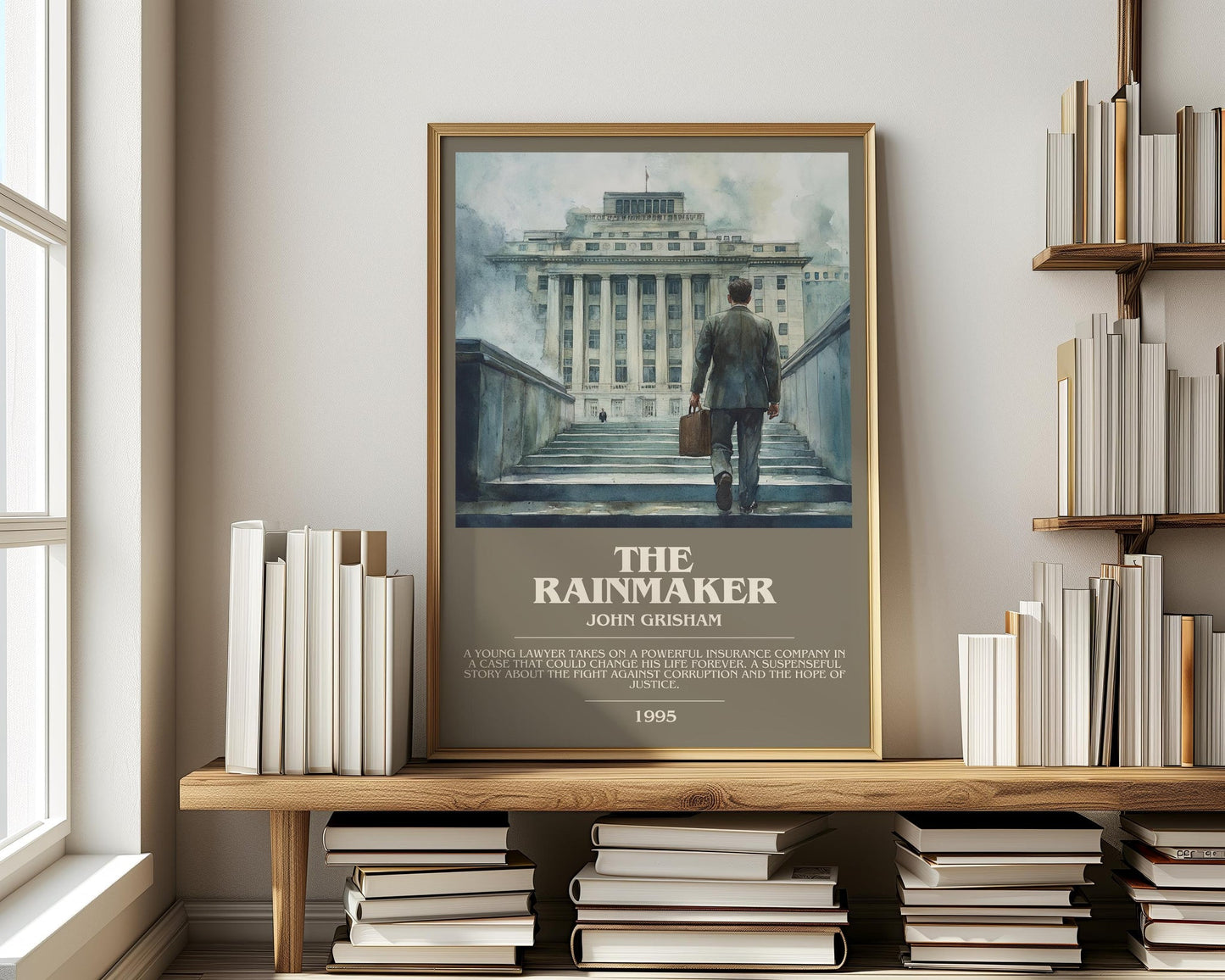 The Rainmaker bookish print on bookshelf – John Grisham fan gift
