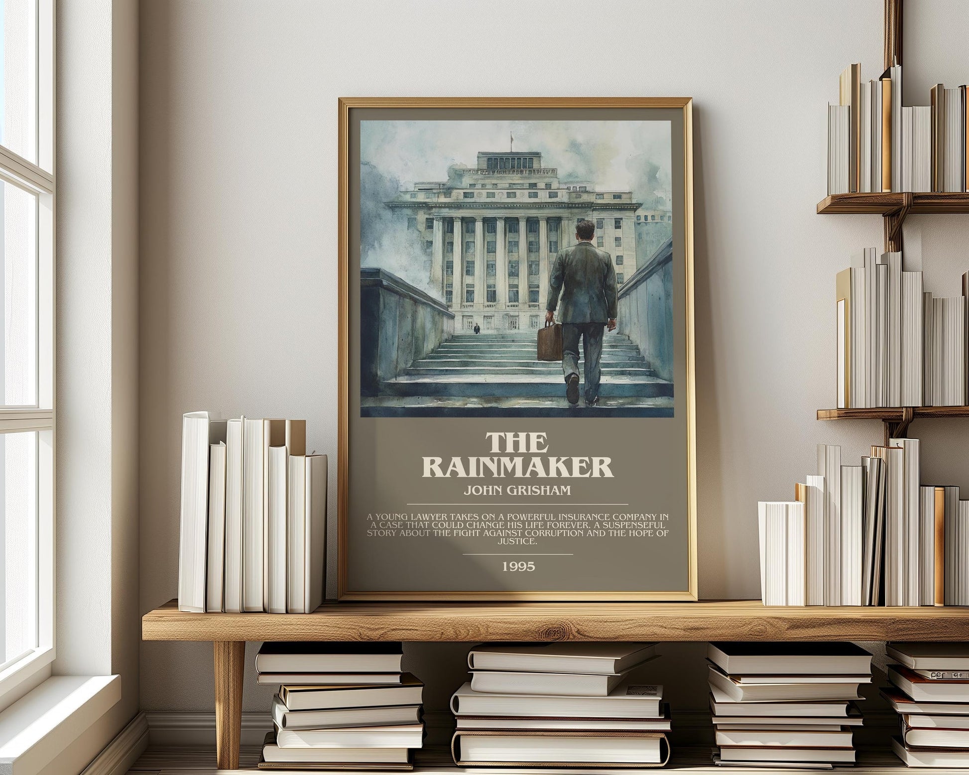 The Rainmaker bookish print on bookshelf – John Grisham fan gift