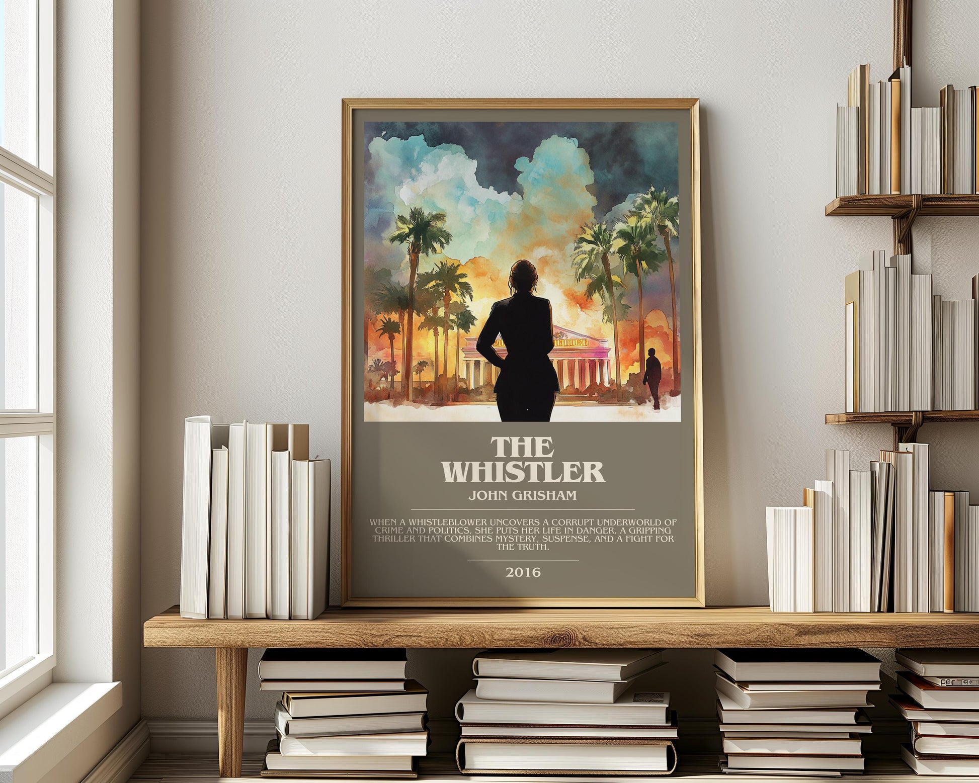 The Whistler bookish print on bookshelf – John Grisham fan gift