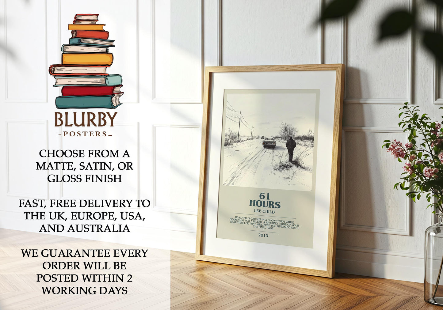 61 Hours by Lee Child | Descriptive Modern Book Art | Poster