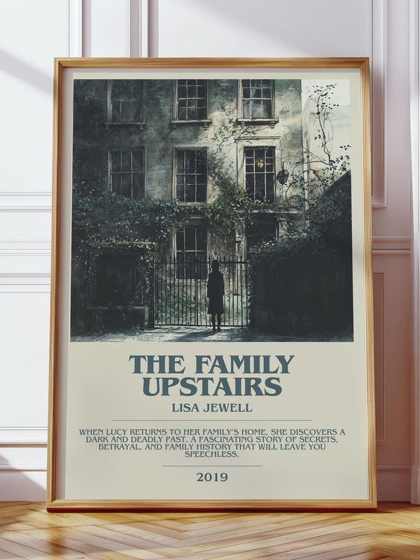 The Family Upstairs bookish print in frame leaning in hallway – thriller wall art