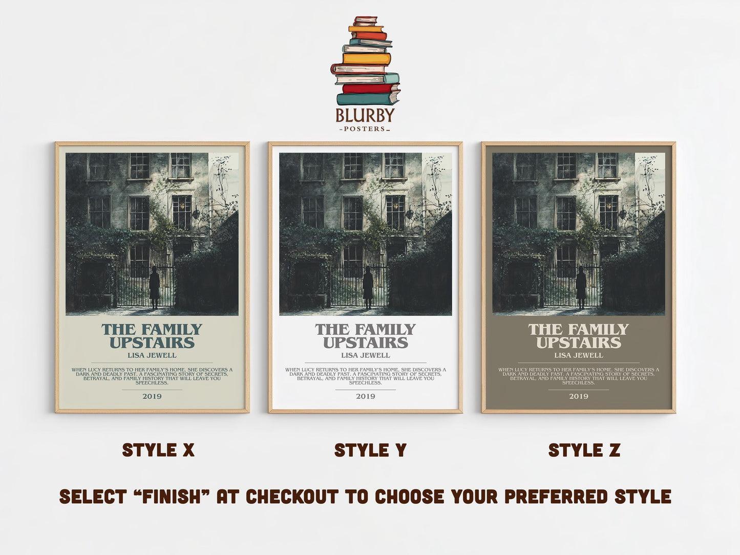 The Family Upstairs bookish poster colour and style options – Lisa Jewell book art
