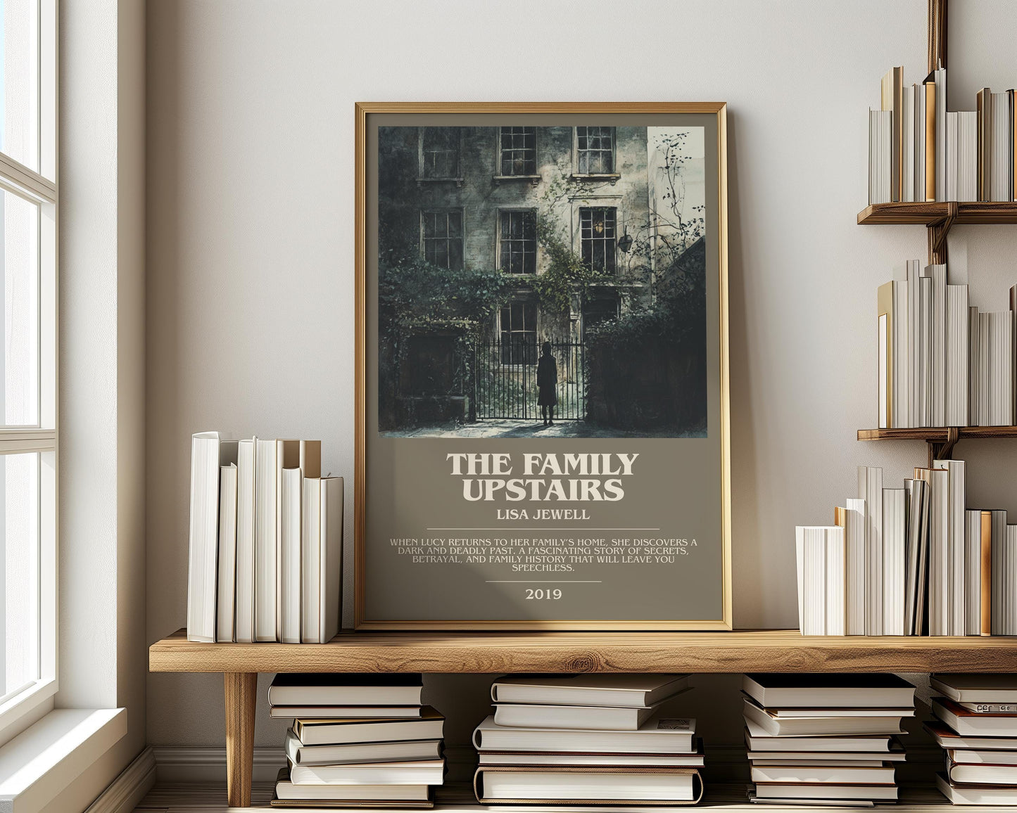 The Family Upstairs bookish print on bookshelf – Lisa Jewell fan gift