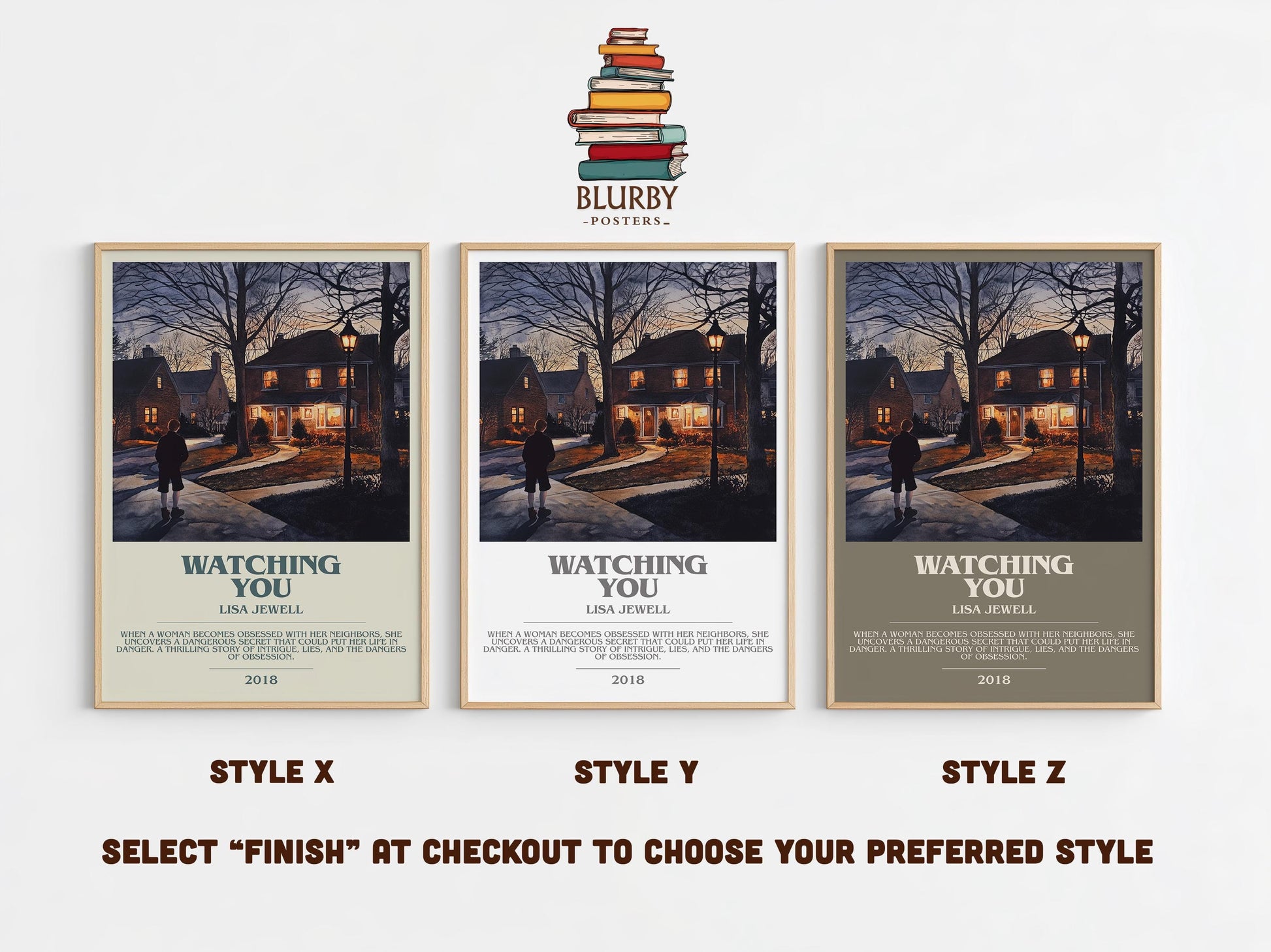 Watching You bookish poster colour and style options – Lisa Jewell book art