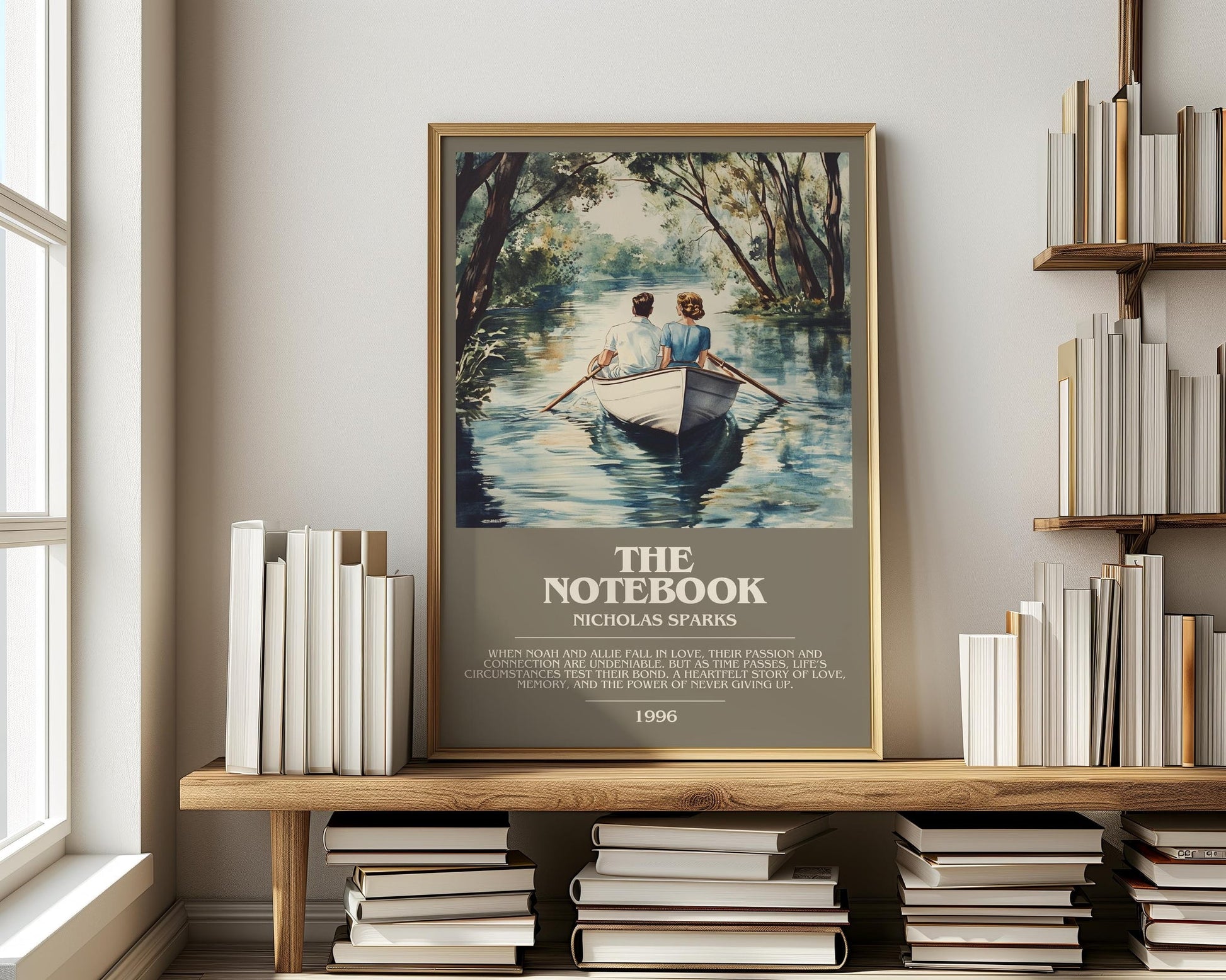 The Notebook bookish print on bookshelf – Nicholas Sparks fan gift