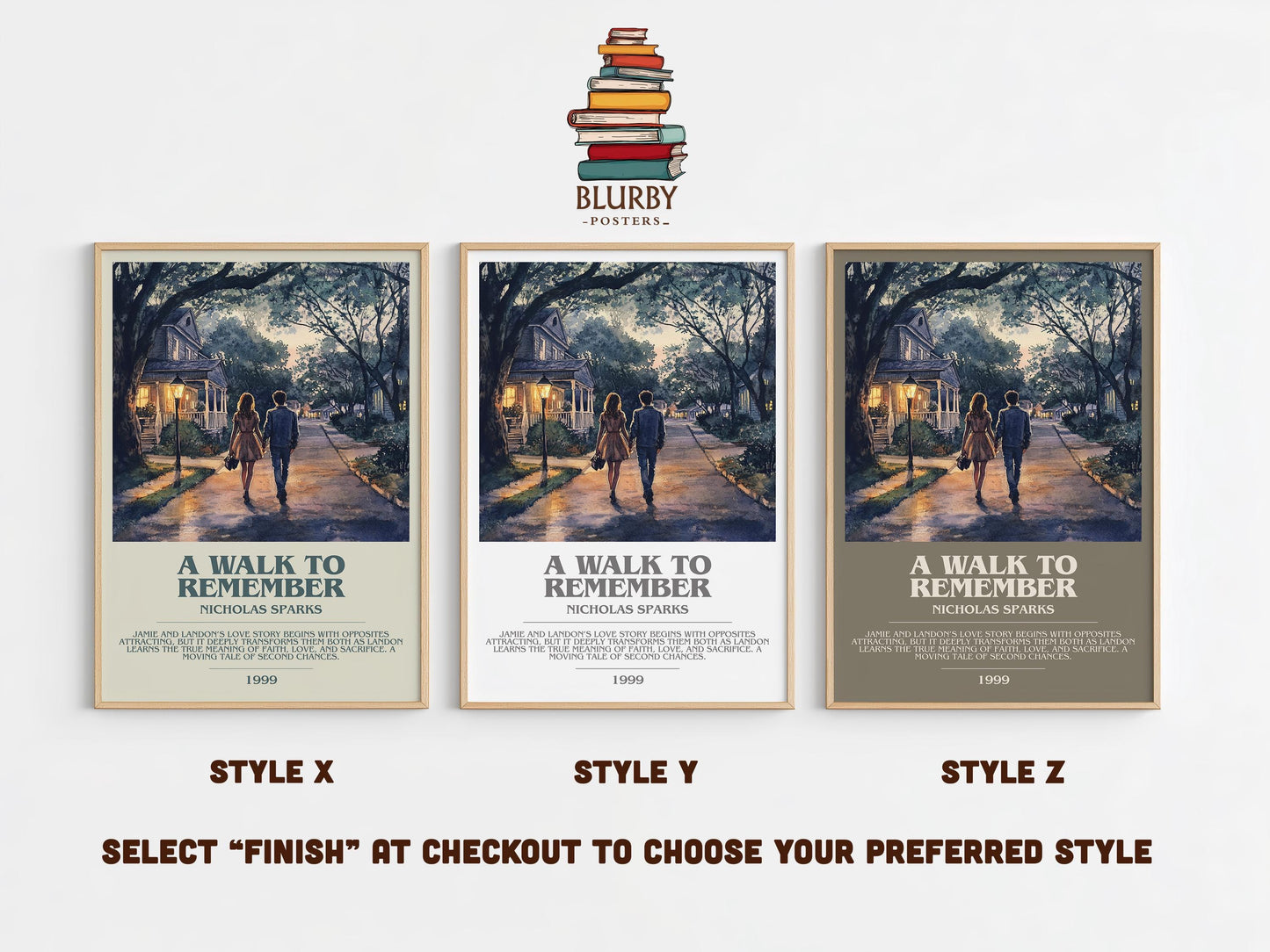 A Walk to Remember bookish poster colour and style options – Nicholas Sparks book art