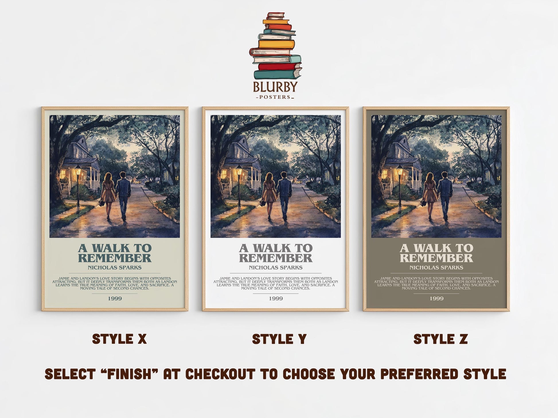 A Walk to Remember bookish poster colour and style options – Nicholas Sparks book art