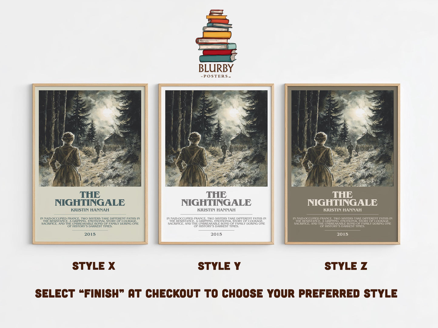 The Nightingale bookish poster colour and style options – Kristin Hannah book art