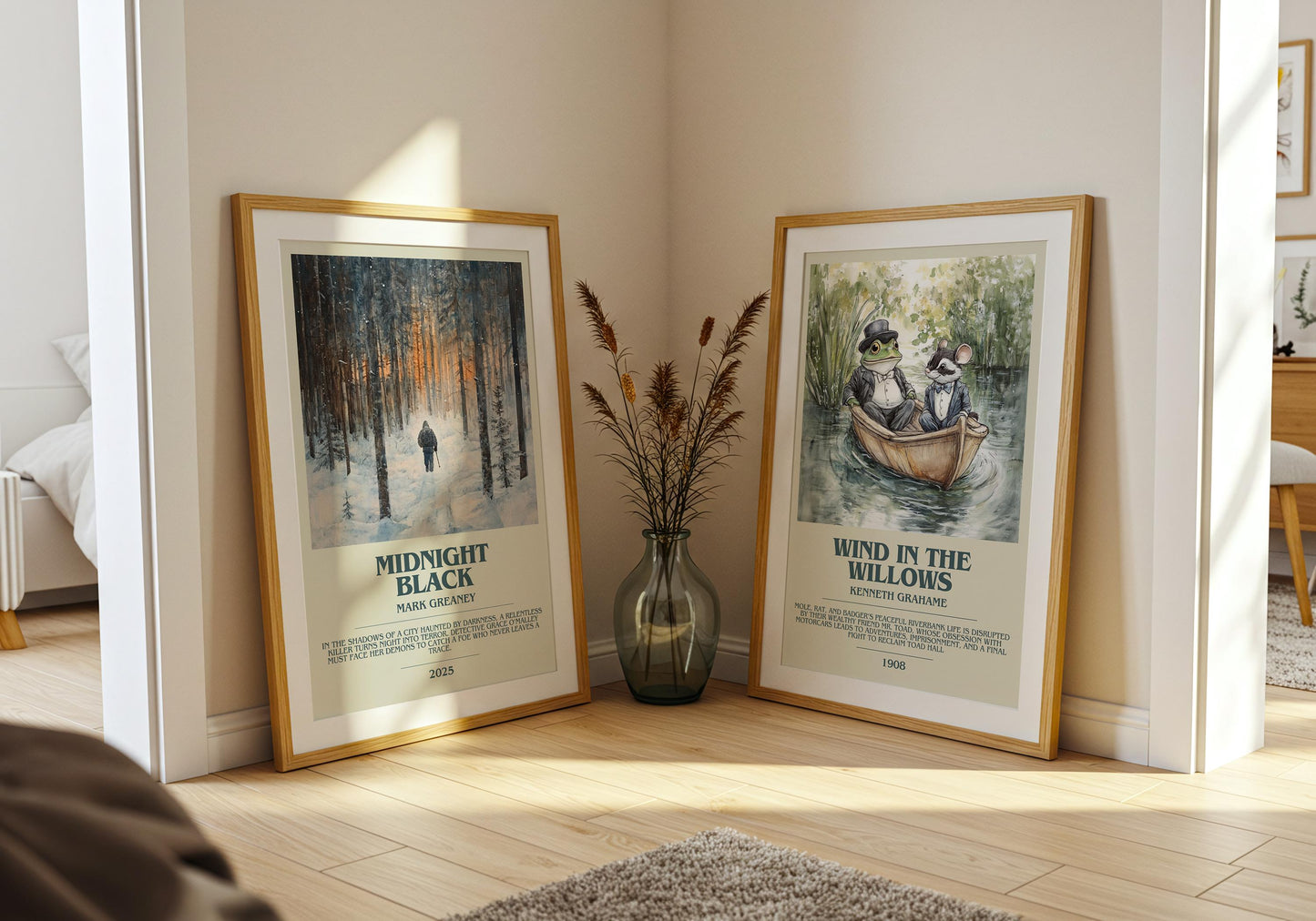 Midnight Black bookish poster paired in gallery wall – literary art prints