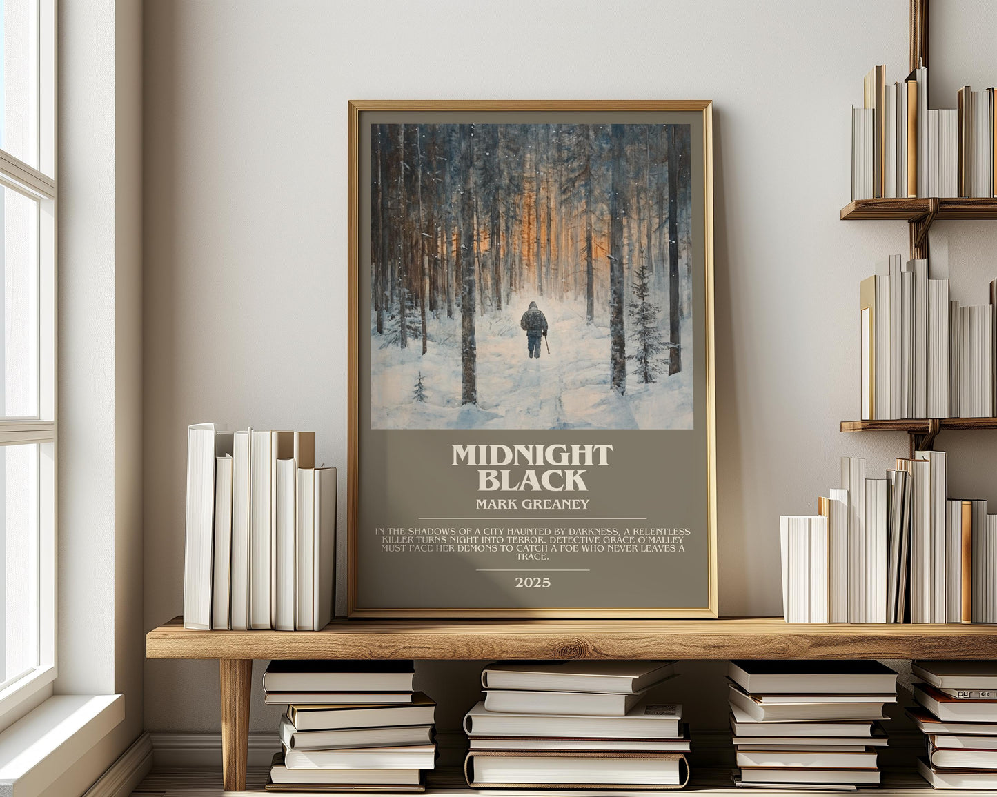 Midnight Black bookish print on bookshelf – Mark Greaney fan gift