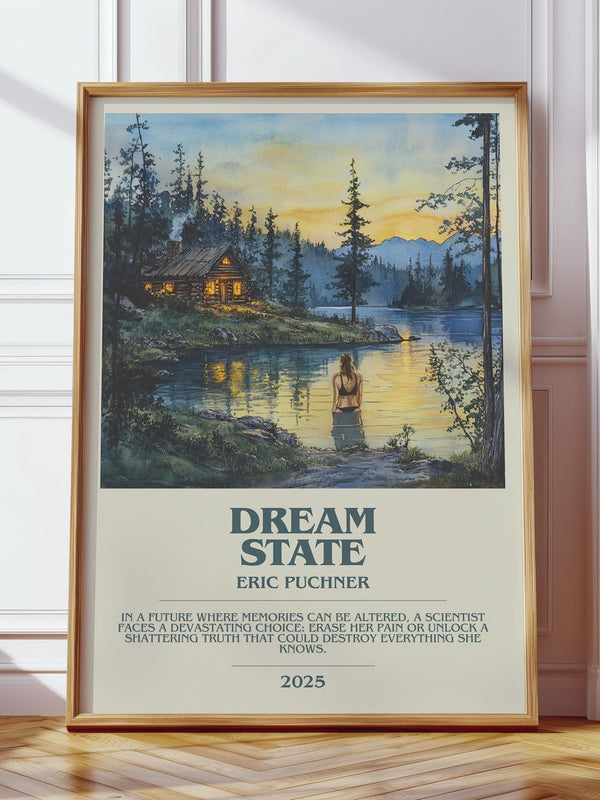 Dream State bookish print in frame leaning in hallway – historical fiction wall art
