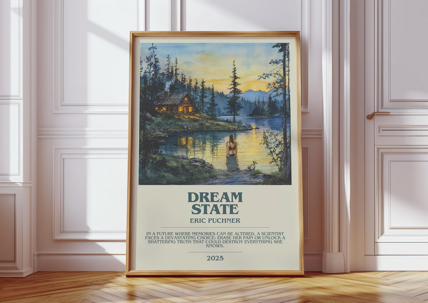 Dream State bookish print in frame leaning in hallway – historical fiction wall art