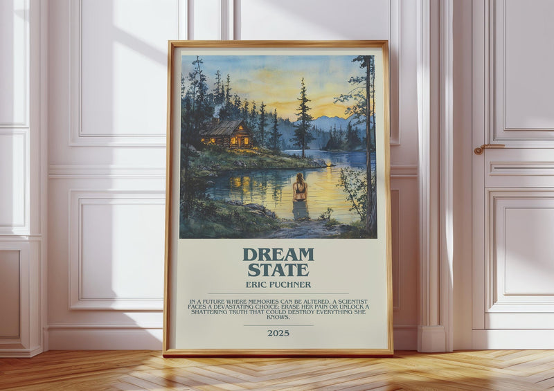 Dream State bookish print in frame leaning in hallway – historical fiction wall art