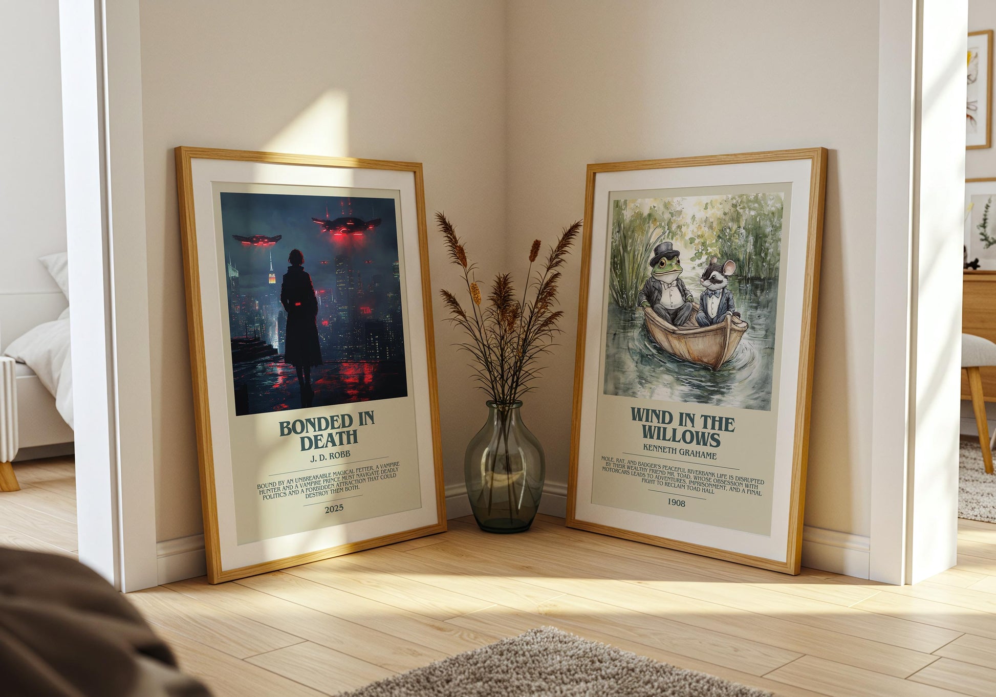 Bonded in Death bookish poster paired in gallery wall – literary art prints