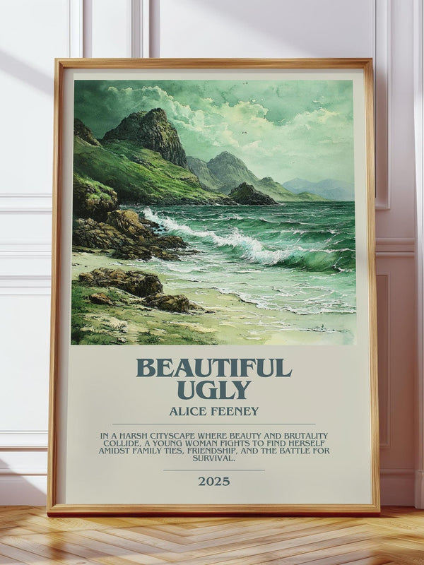 Beautiful Ugly bookish print in frame leaning in hallway – fantasy wall art