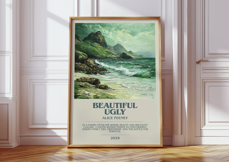 Beautiful Ugly bookish print in frame leaning in hallway – fantasy wall art