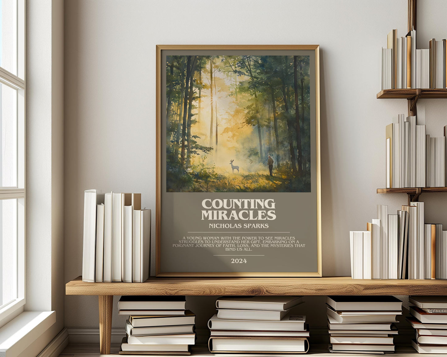 Counting Miracles bookish print on bookshelf – Nicholas Sparks fan gift