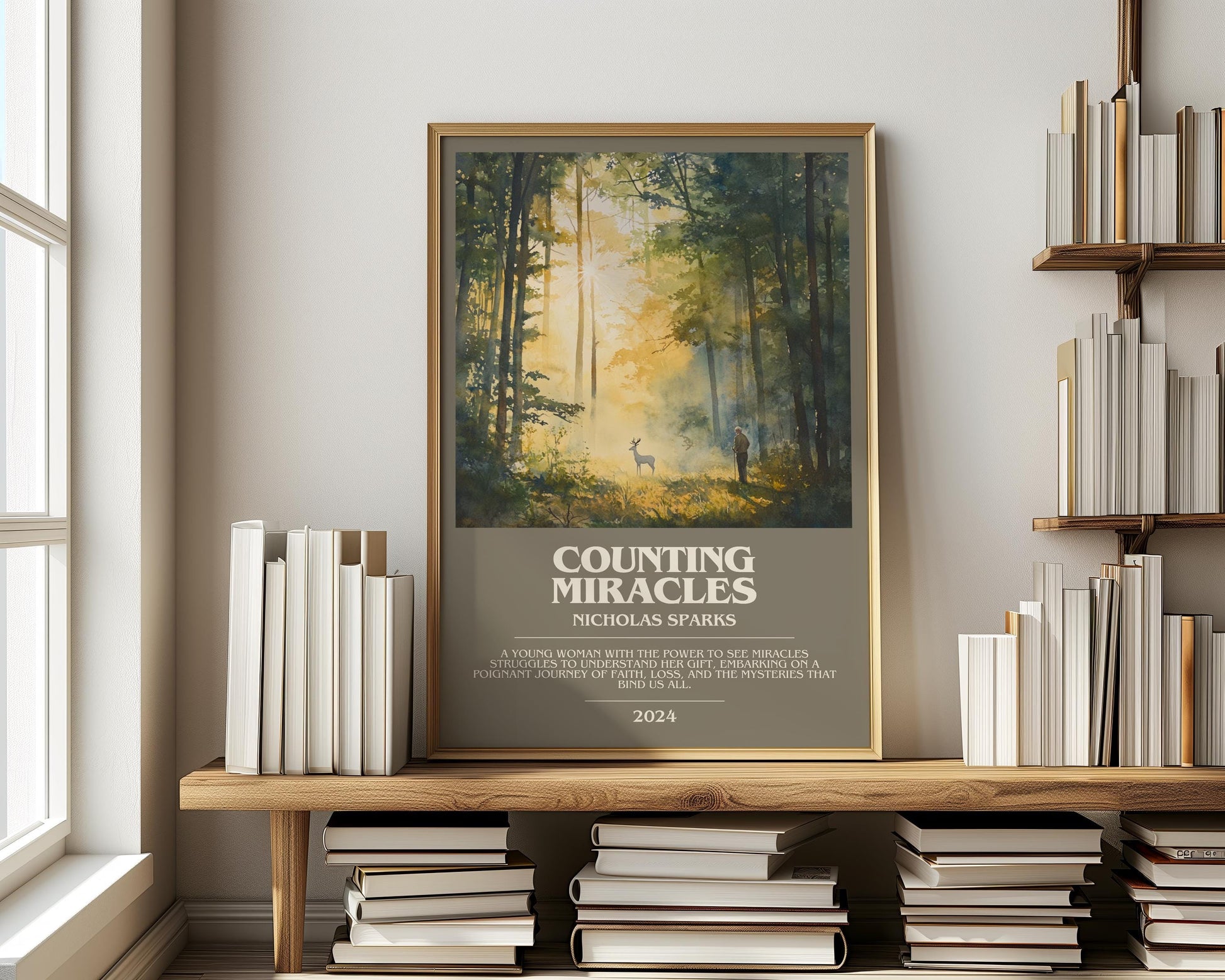 Counting Miracles bookish print on bookshelf – Nicholas Sparks fan gift