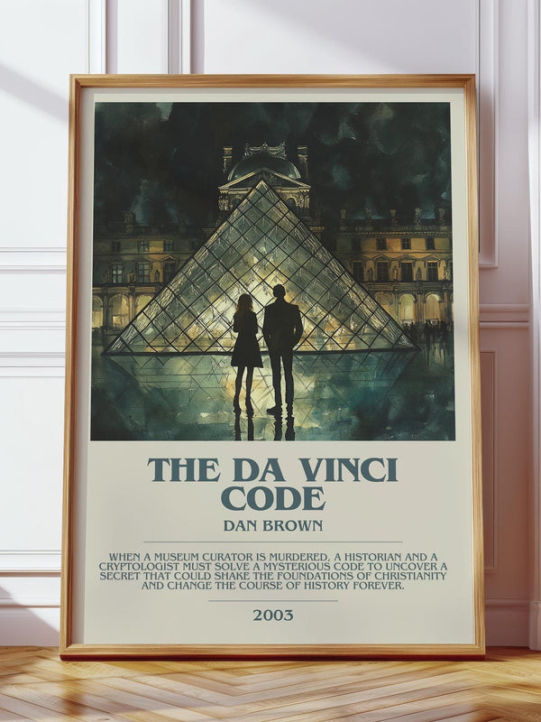 The Da Vinci Code bookish print in frame leaning in hallway – thriller wall art