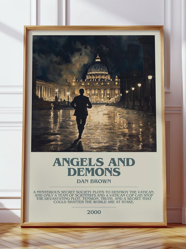 Angels And Demons bookish print in frame leaning in hallway – thriller wall art
