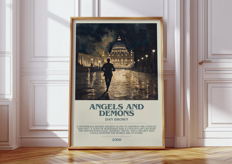 Angels And Demons bookish print in frame leaning in hallway – thriller wall art