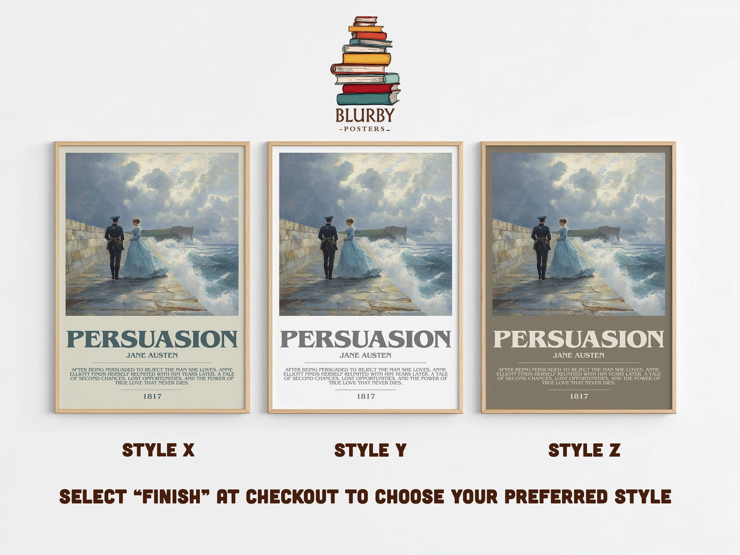 Persuasion bookish poster colour and style options – Jane Austen book art