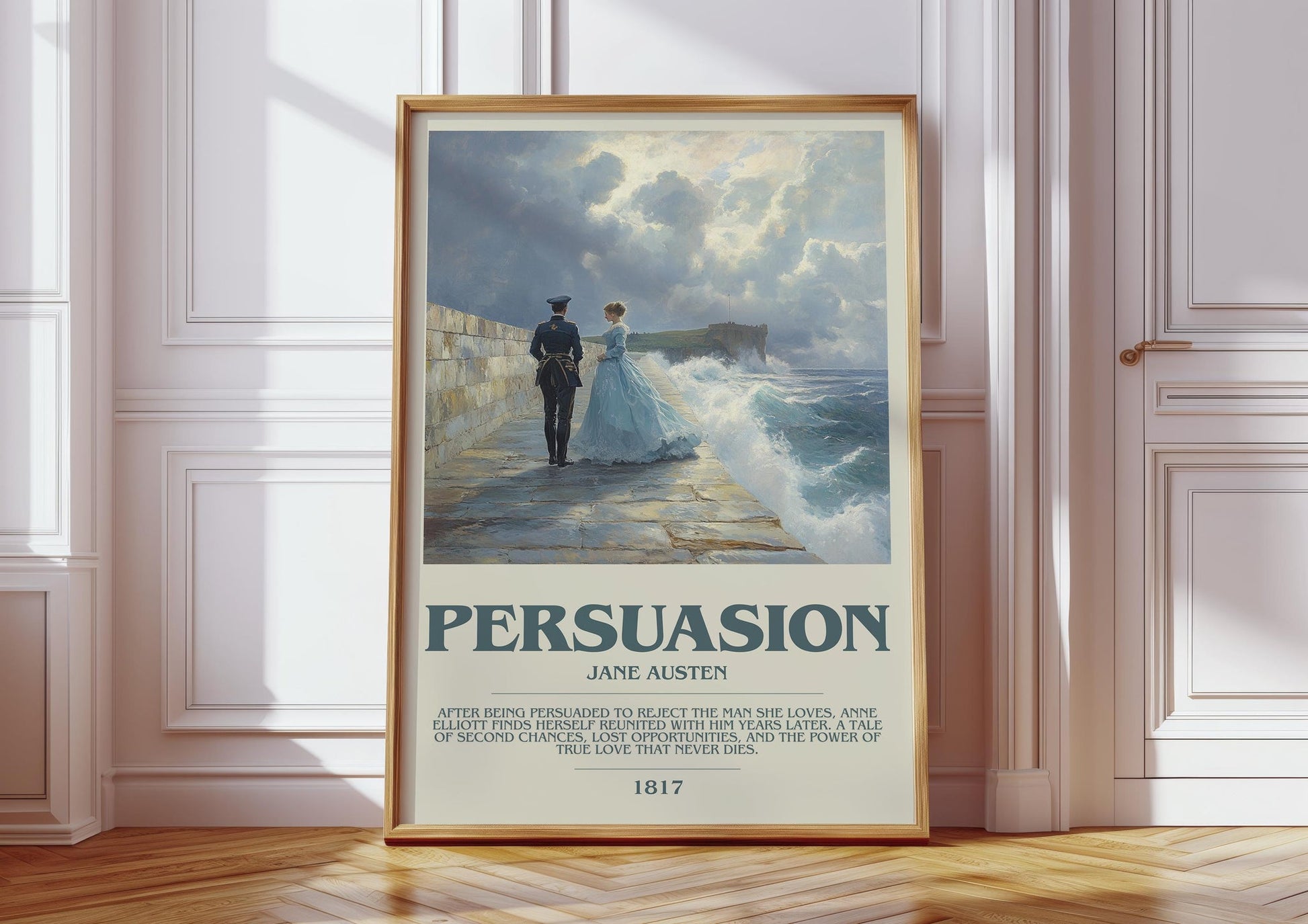 Persuasion bookish print in frame leaning in hallway – classic literature wall art