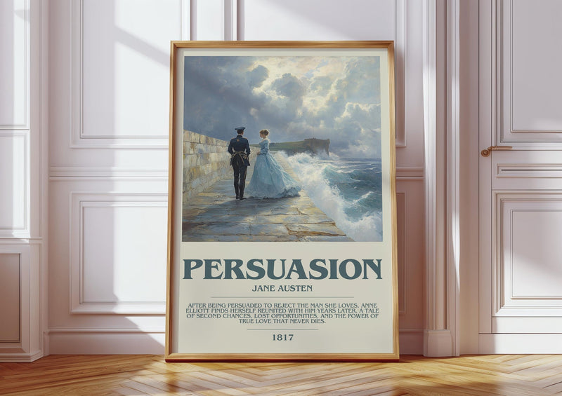 Persuasion bookish print in frame leaning in hallway – classic literature wall art