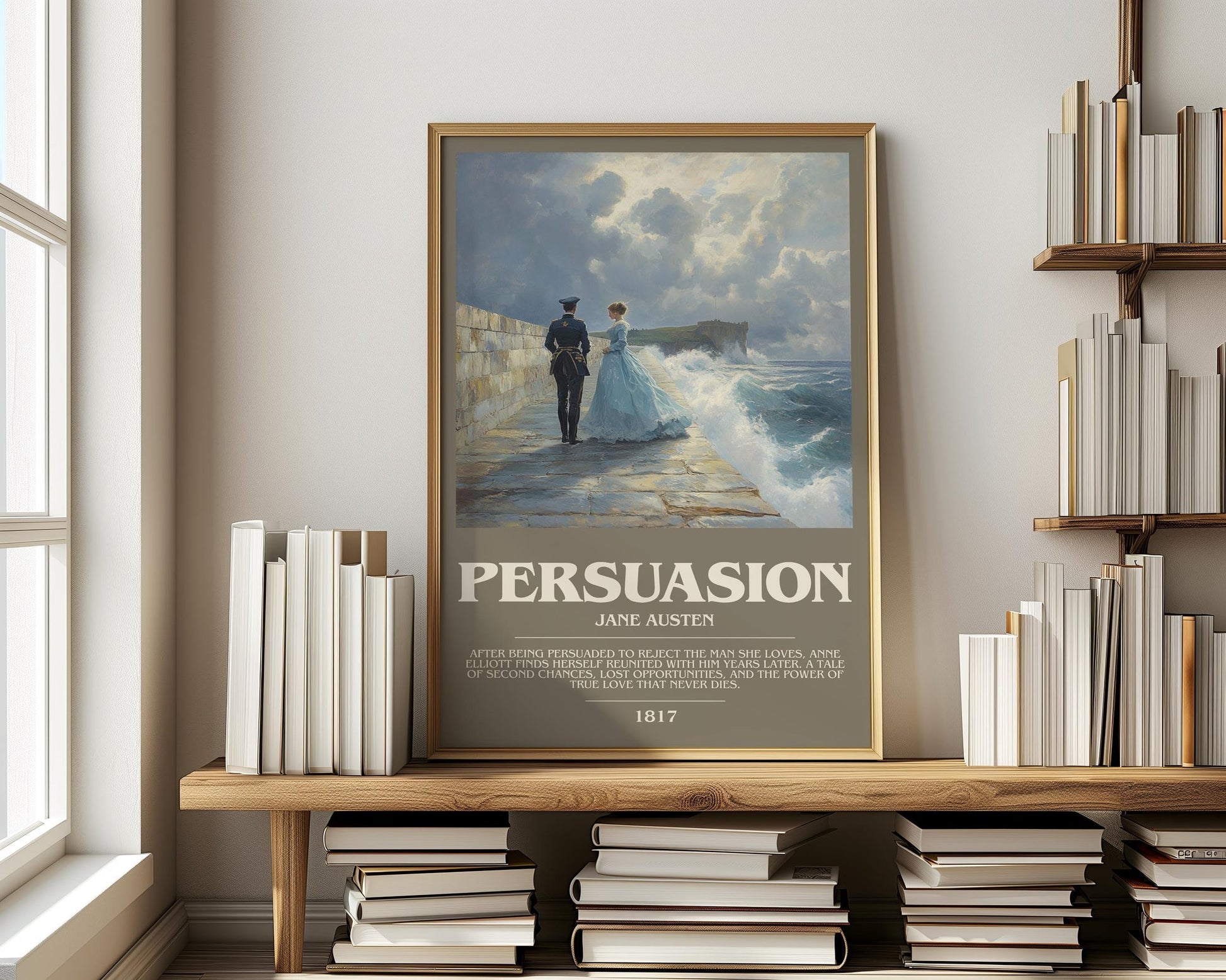 Persuasion bookish print on bookshelf – Jane Austen fan gift