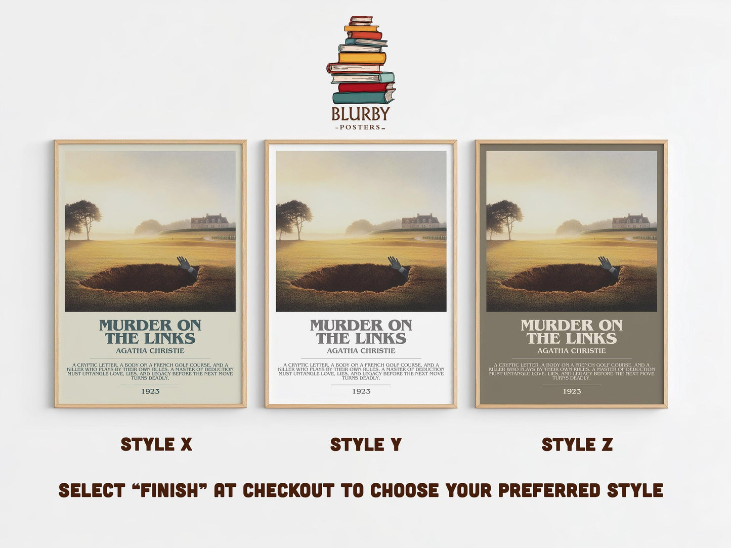 The Murder on the Links bookish poster colour and style options – Agatha Christie book art
