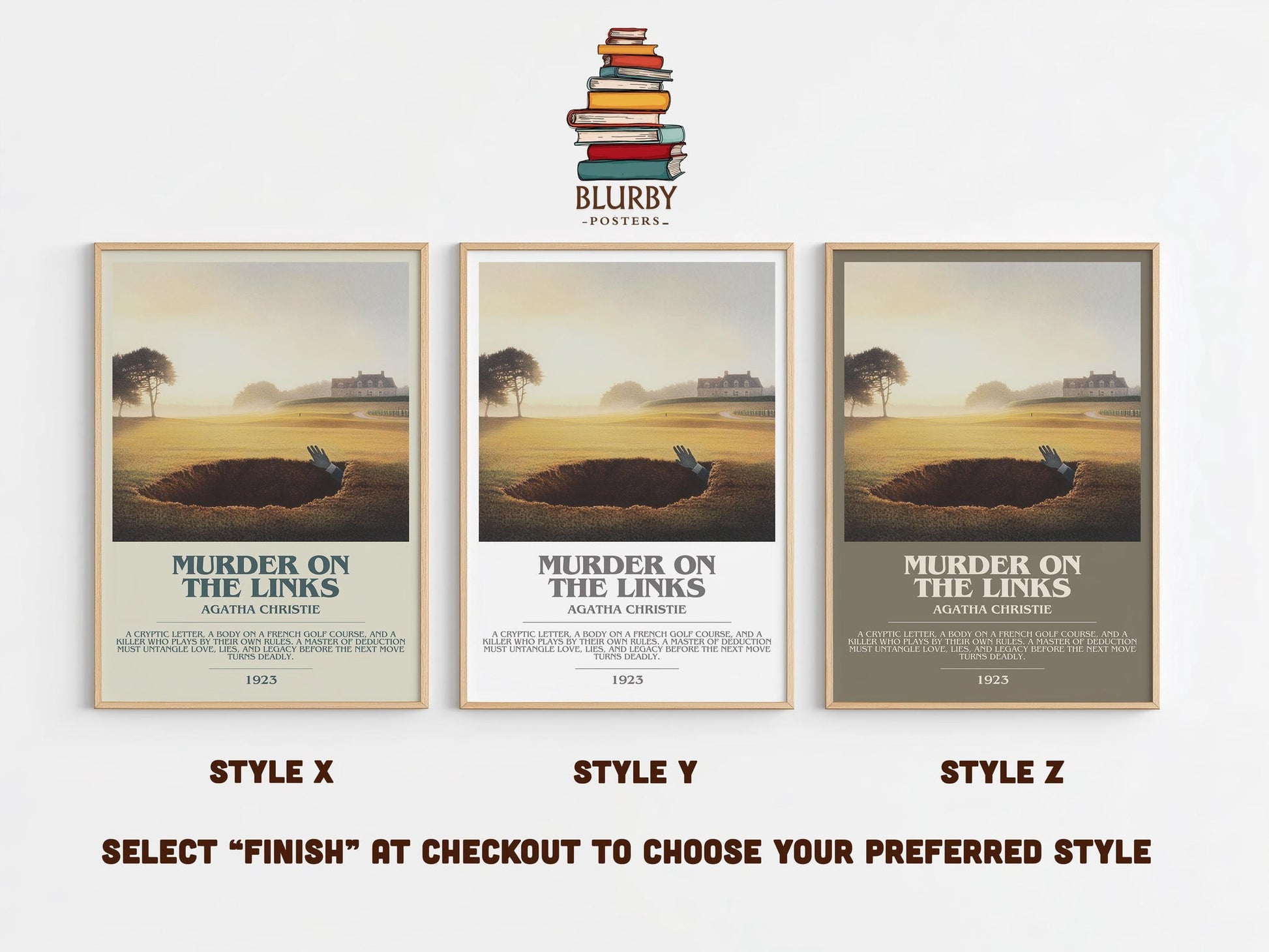 The Murder on the Links bookish poster colour and style options – Agatha Christie book art