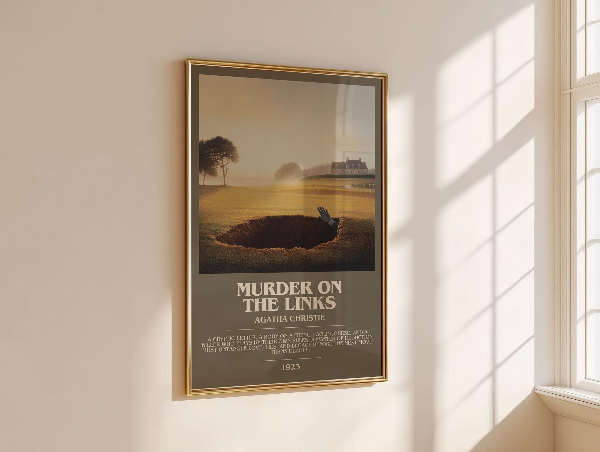 The Murder on the Links bookish book poster framed on wall – mystery wall art