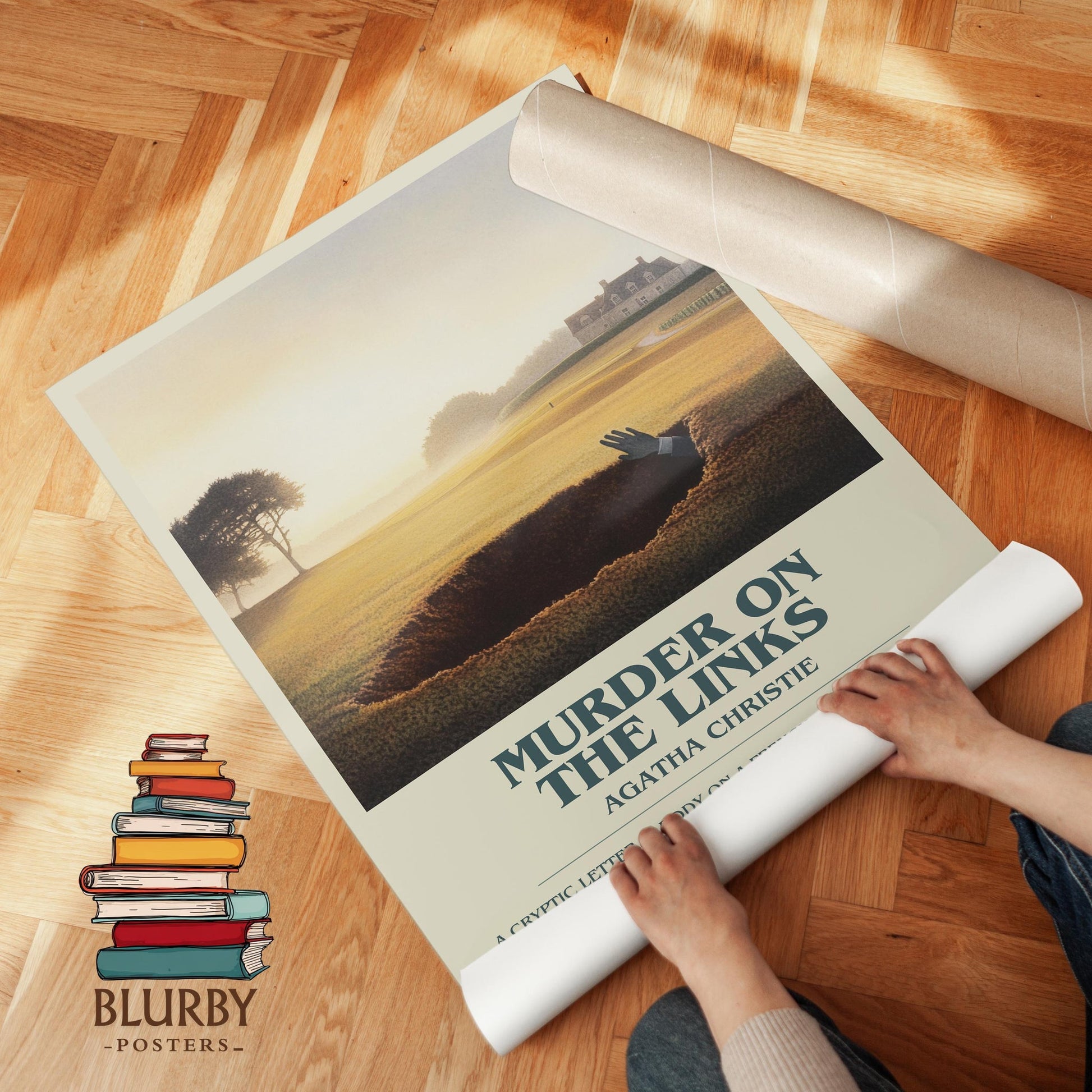 The Murder on the Links book poster packaging – museum-quality print rolled in protective tube
