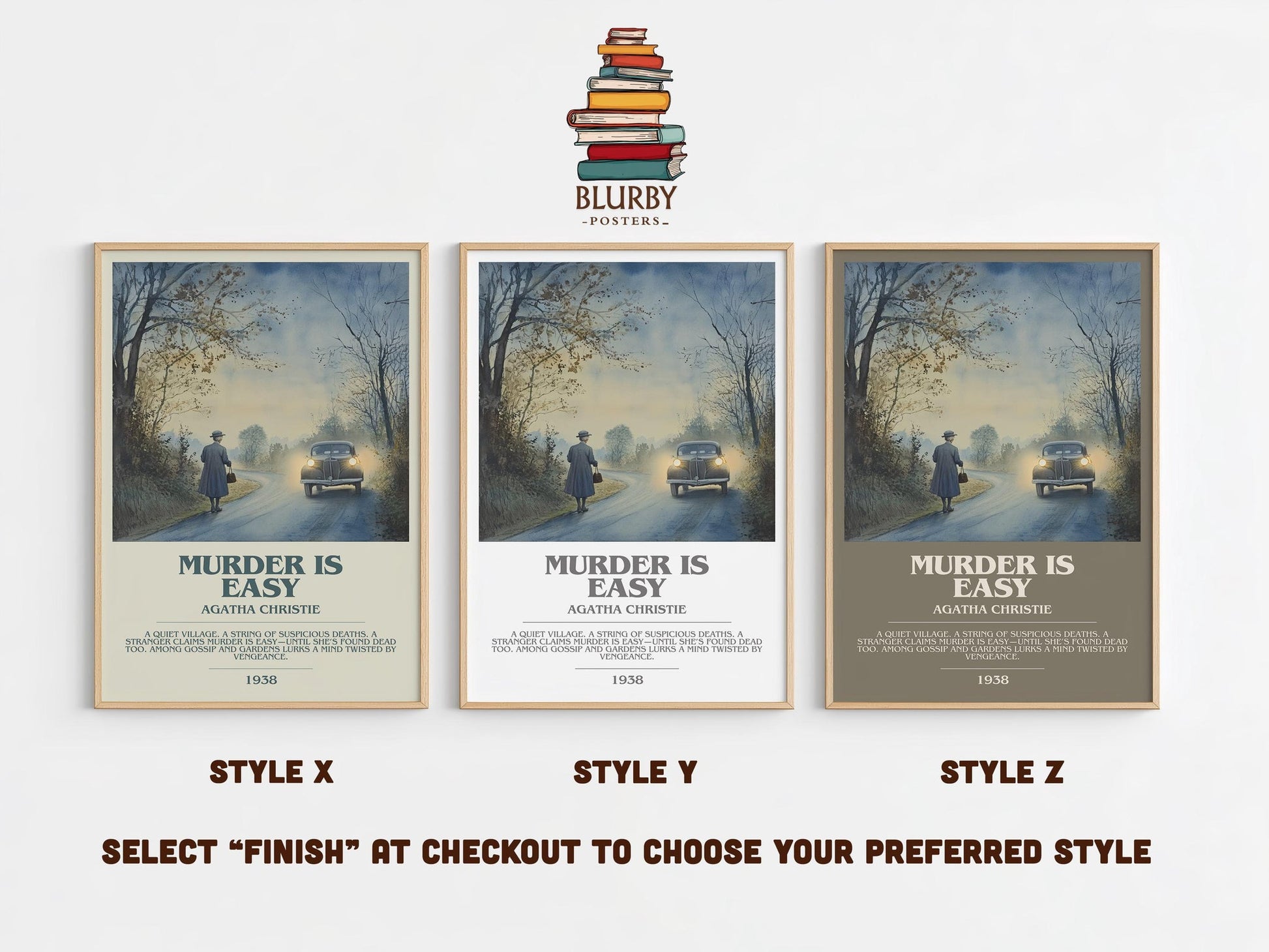 Murder Is Easy bookish poster colour and style options – Agatha Christie book art