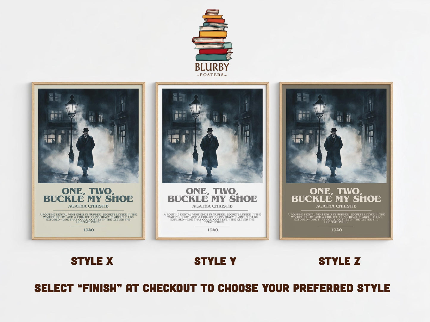 One, Two, Buckle My Shoe bookish poster colour and style options – Agatha Christie book art