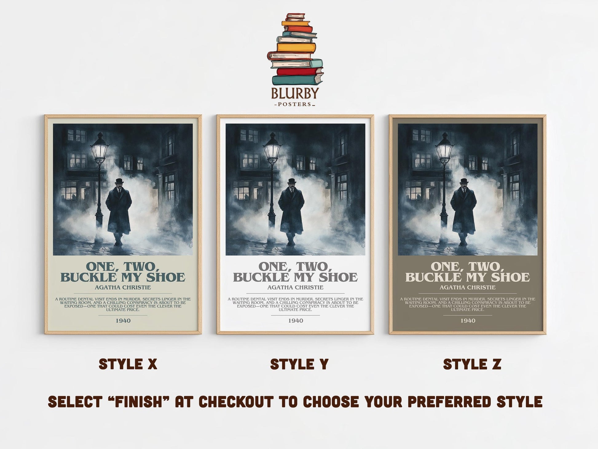 One, Two, Buckle My Shoe bookish poster colour and style options – Agatha Christie book art