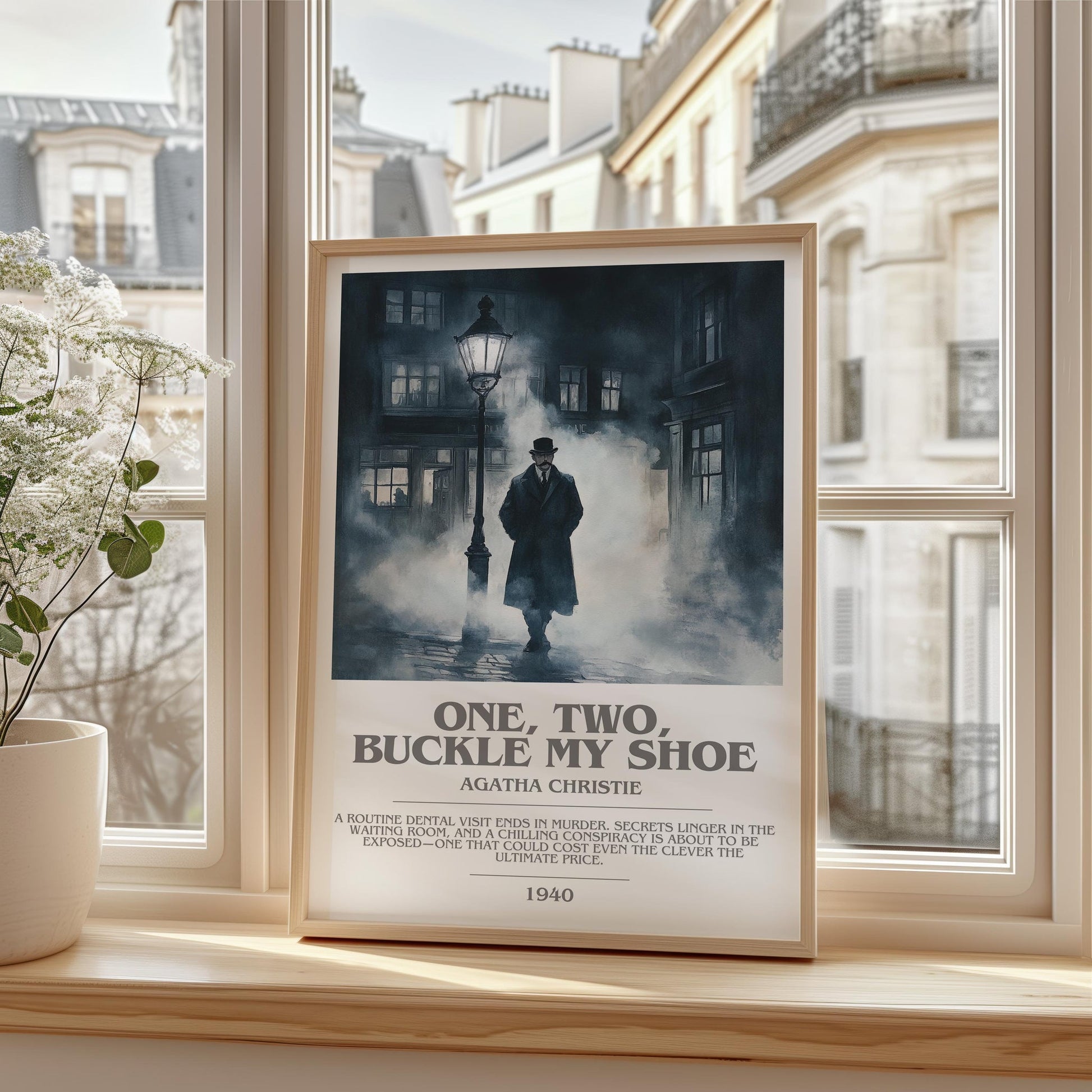 One, Two, Buckle My Shoe bookish print framed by window – literary home decor