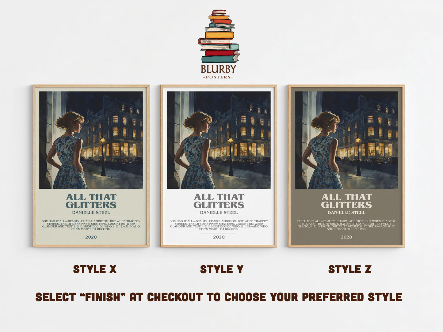 All that Glitters bookish poster colour and style options – Danielle Steel book art