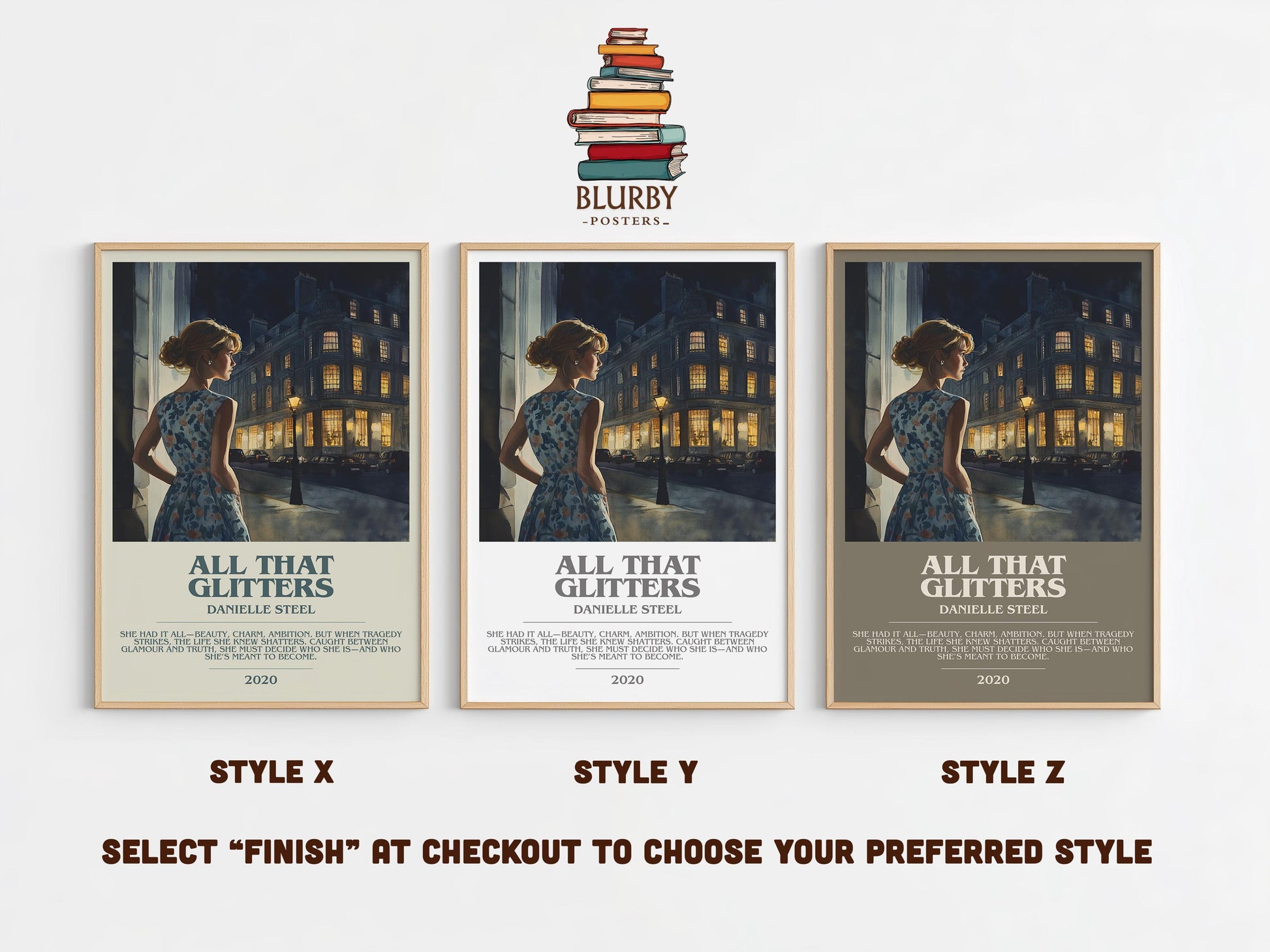 All that Glitters bookish poster colour and style options – Danielle Steel book art