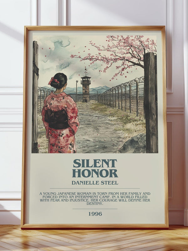 Silent Honour bookish print in frame leaning in hallway – historical fiction wall art
