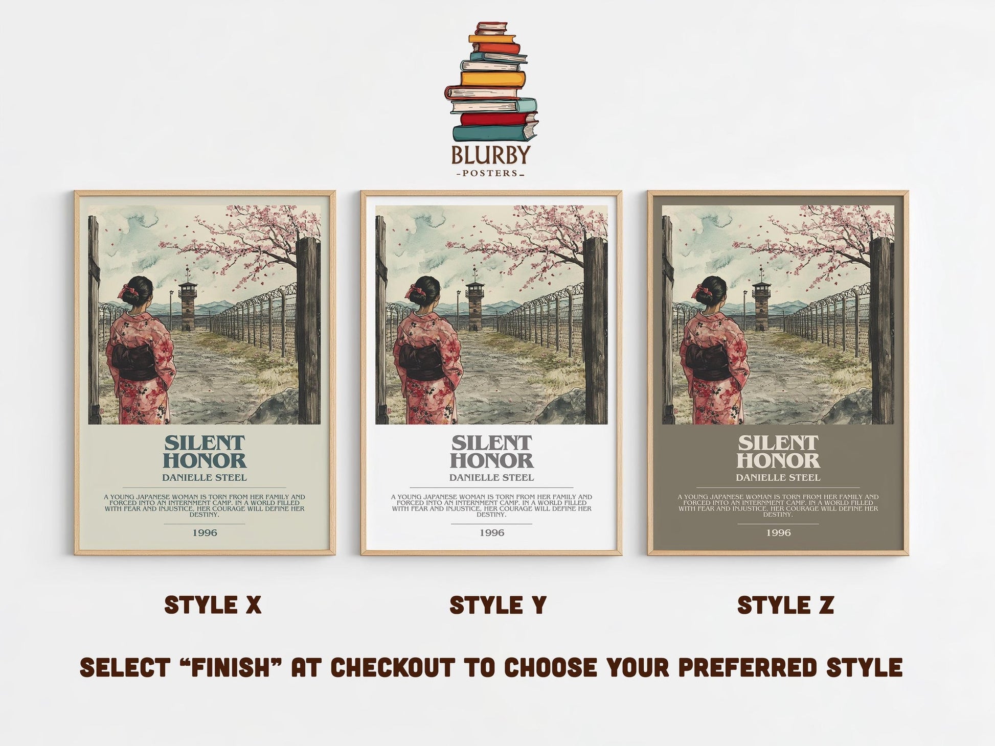 Silent Honour bookish poster colour and style options – Danielle Steel book art