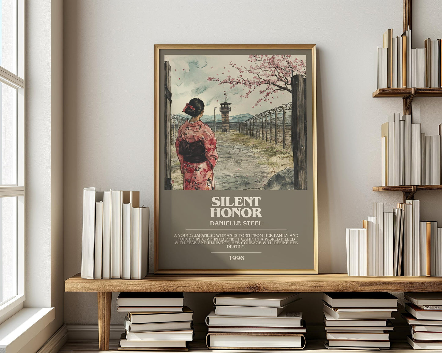Silent Honour bookish print on bookshelf – Danielle Steel fan gift