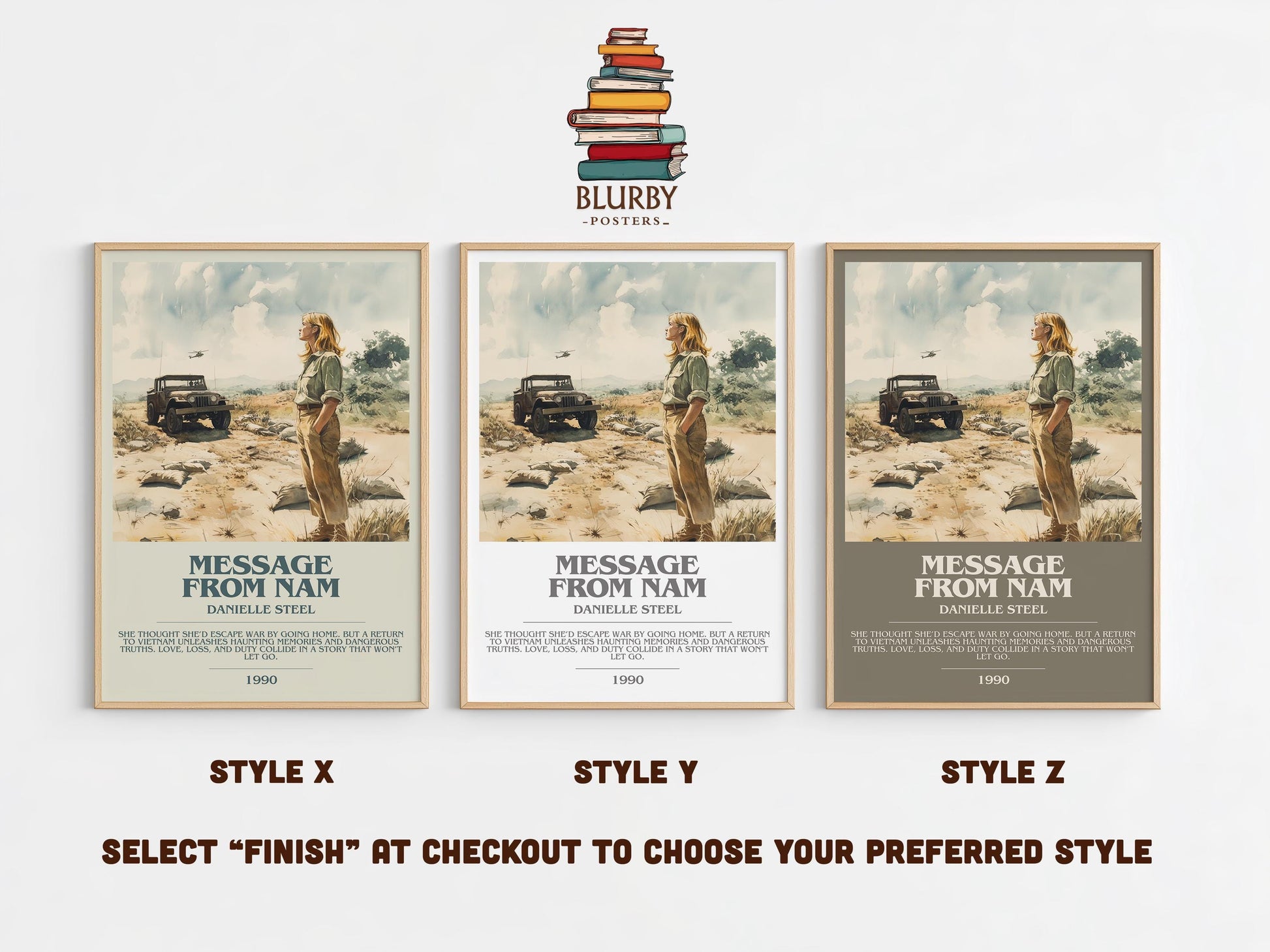Message from Nam bookish poster colour and style options – Danielle Steel book art