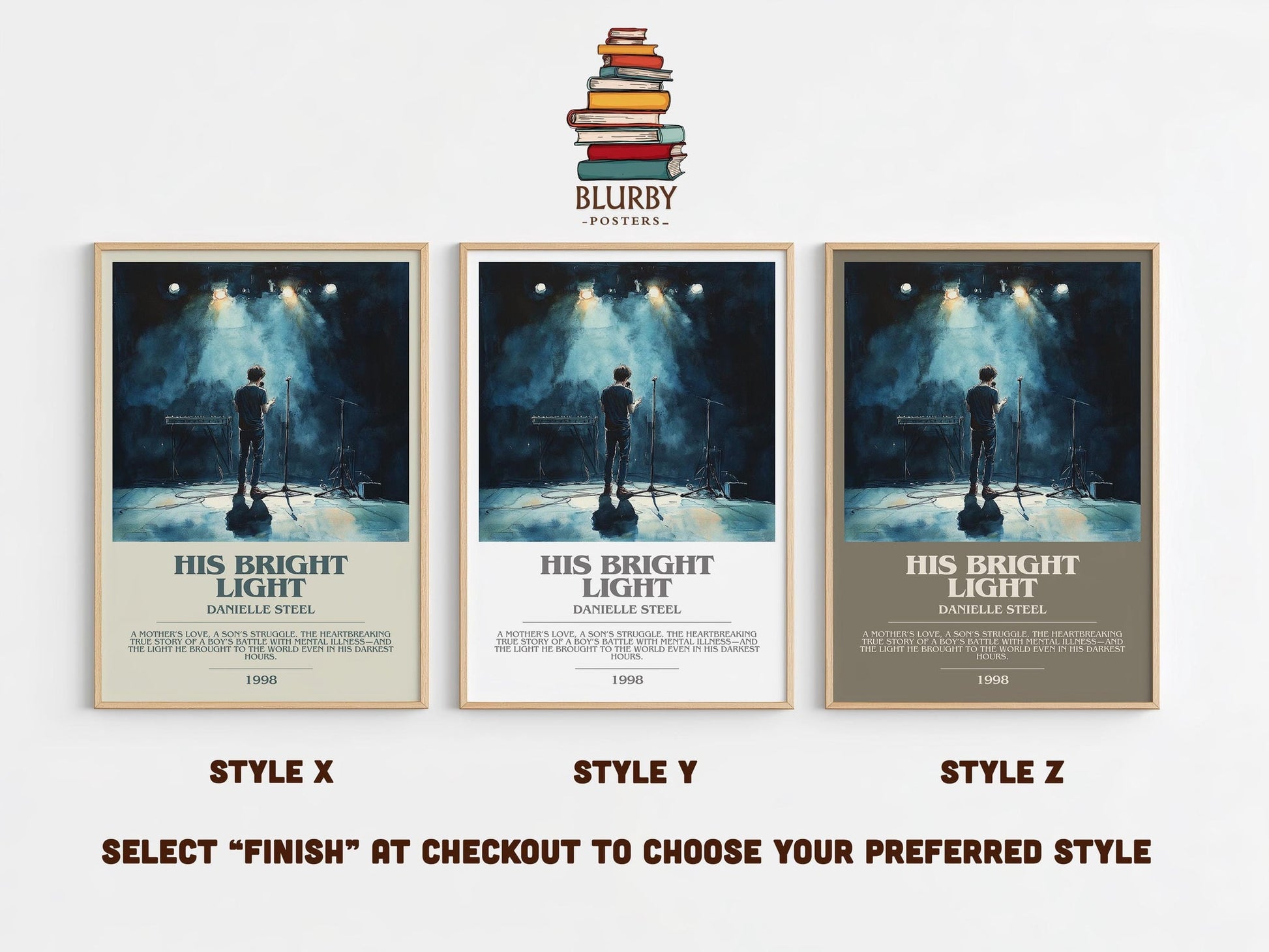 His Bright Light bookish poster colour and style options – Danielle Steel book art